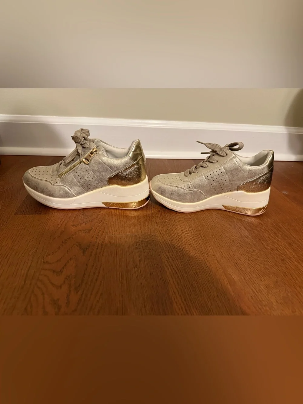 Renato Garini Italy Gold Metallic Hidden Wedge Sneakers Side Zip 36 6